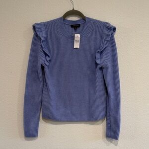Ann Taylor Light Periwinkle Ribbed Sweater with Ruffle Shoulders